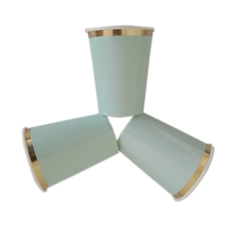 Green Solid Color Gold-rimmed Paper Tableware Party Supplies Octagon Pizza Plates and Cups and Napkins Sets