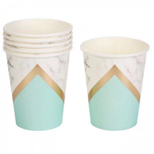 8PCs Gilding Marbling Green Paper Cups Disposable Party Supplies