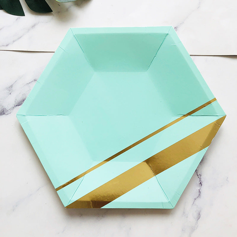 8PCs Green Gilding Hexagon Paper Plates 10 inch