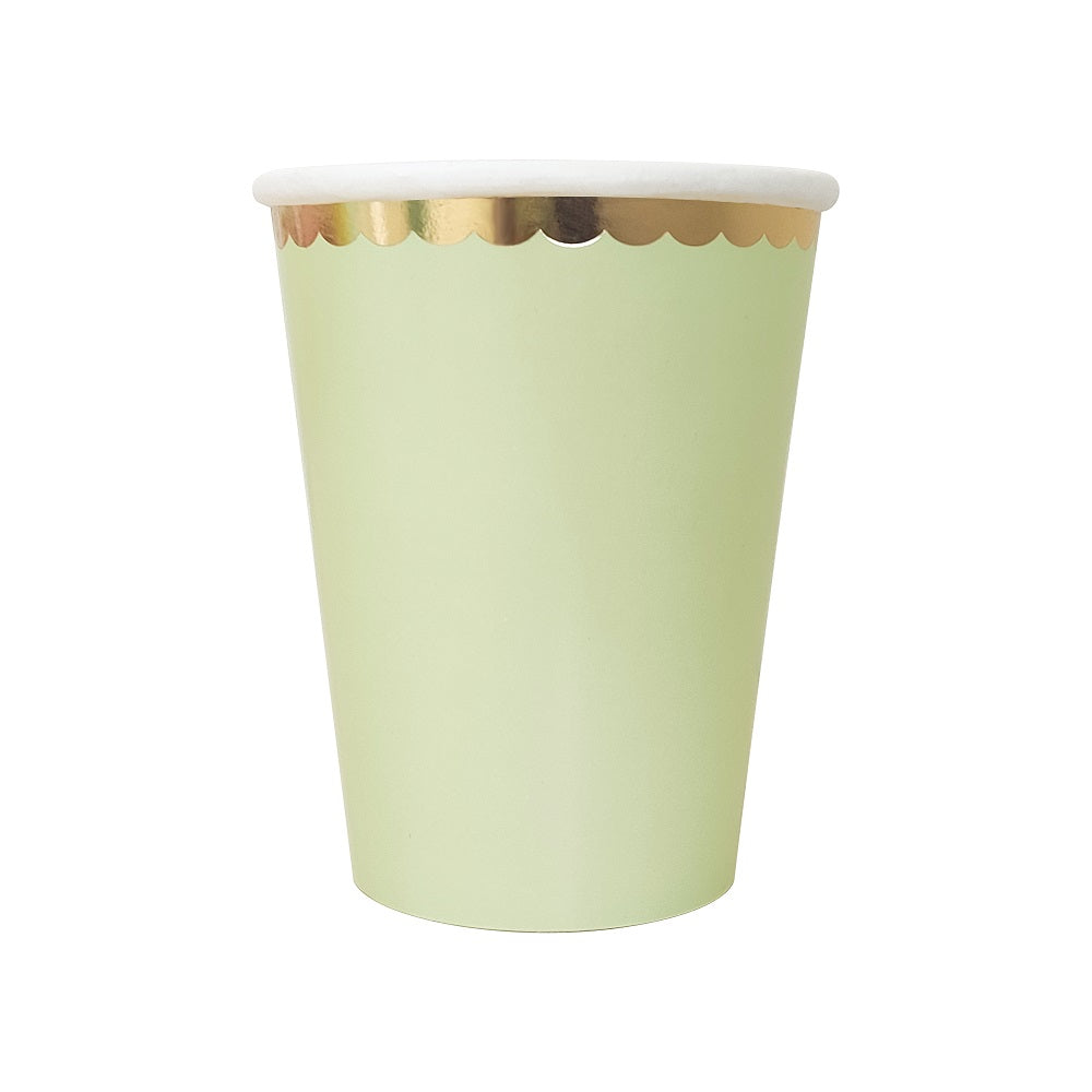 Spring Green Paper Cups Napkins Dessert Plates Tableware Disposable Set for 8