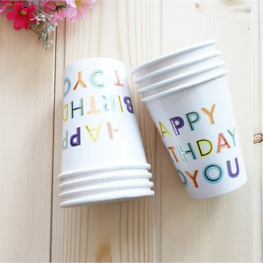 8PCs Happy Birthday Paper Cups Disposable Party Supplies