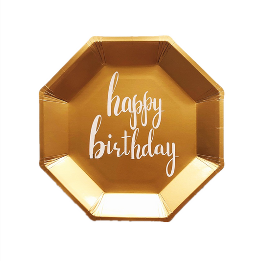 8PCs Happy Birthday Golden Paper Plates 9 inch Disposable Party Supplies Decoration