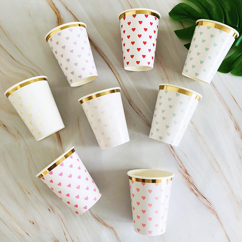 Love Heart Golden Rim Disposable Paper Cup * 8PCs