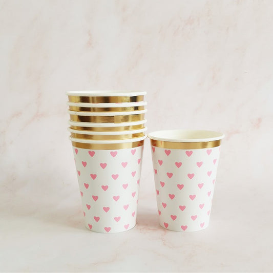 Love Heart Golden Rim Disposable Paper Cup * 8PCs