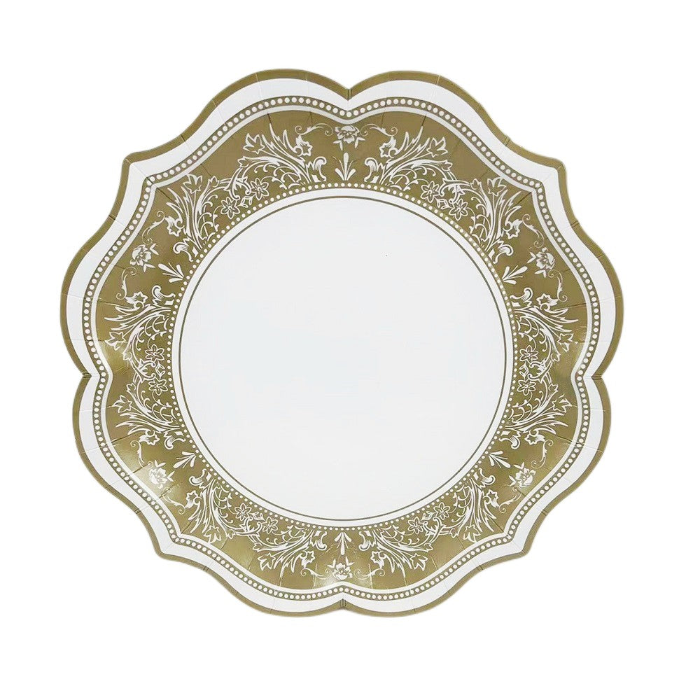 8PCs Vintage Golden Floral Large Paper Plates 30cm