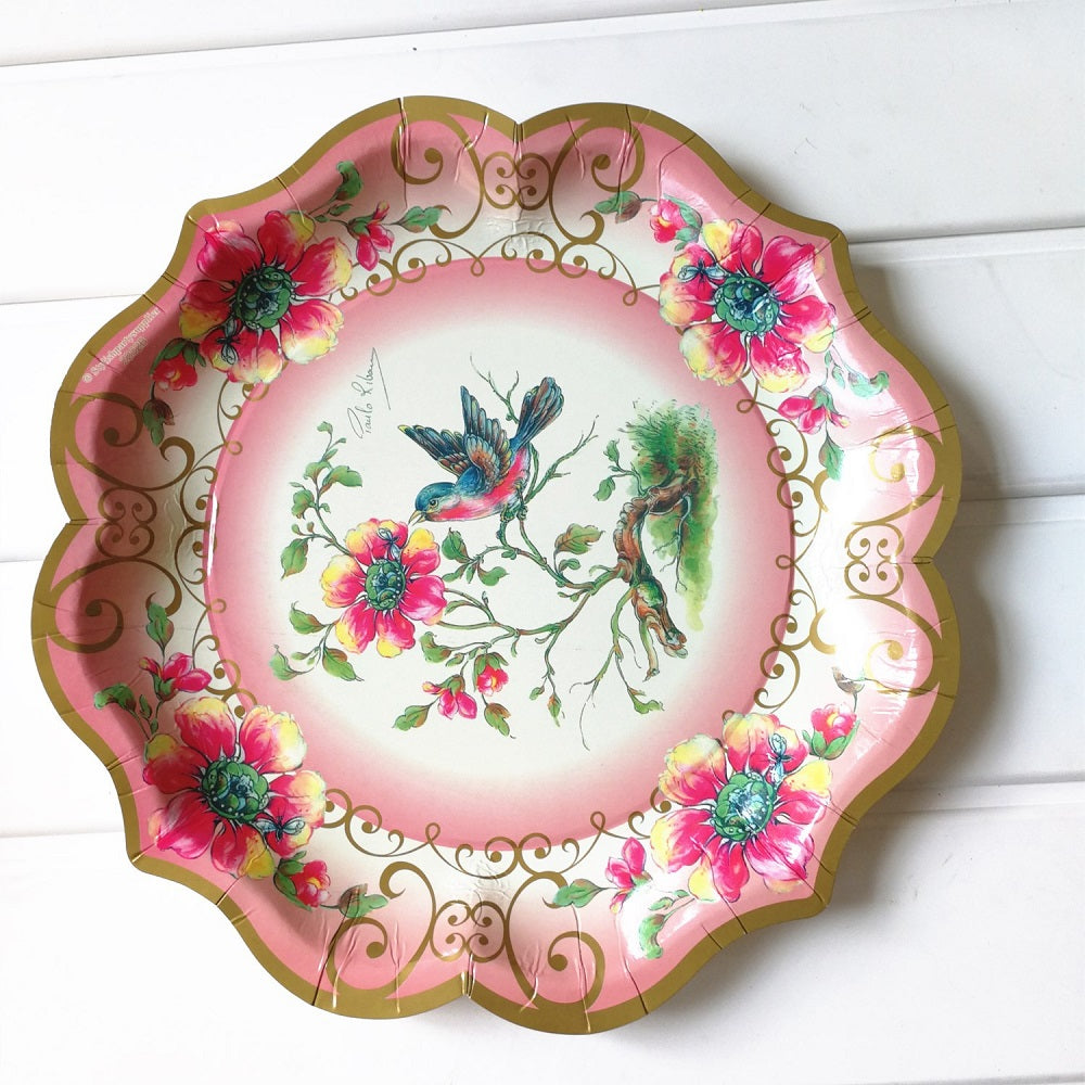 Vintage Flower Bird Large Paper Plates Wedding Birthday Party Supplies x 6PCs