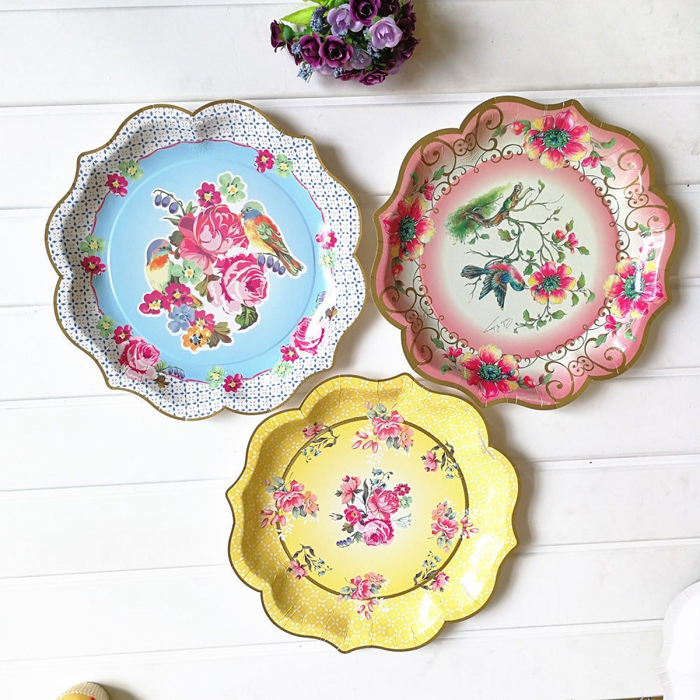 Vintage Flower Bird Large Paper Plates Wedding Birthday Party Supplies x 6PCs