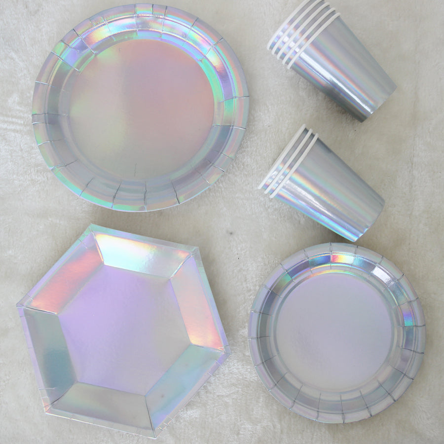 Laser Silver Hexagon Paper Plates 8 inch