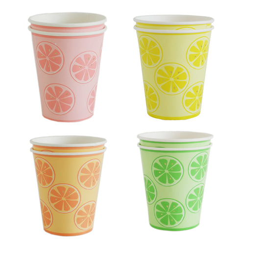 Summer Party Supplies Decorations Disposable Paper Cups 9 Oz Lemon Fruit Cup Set of 8