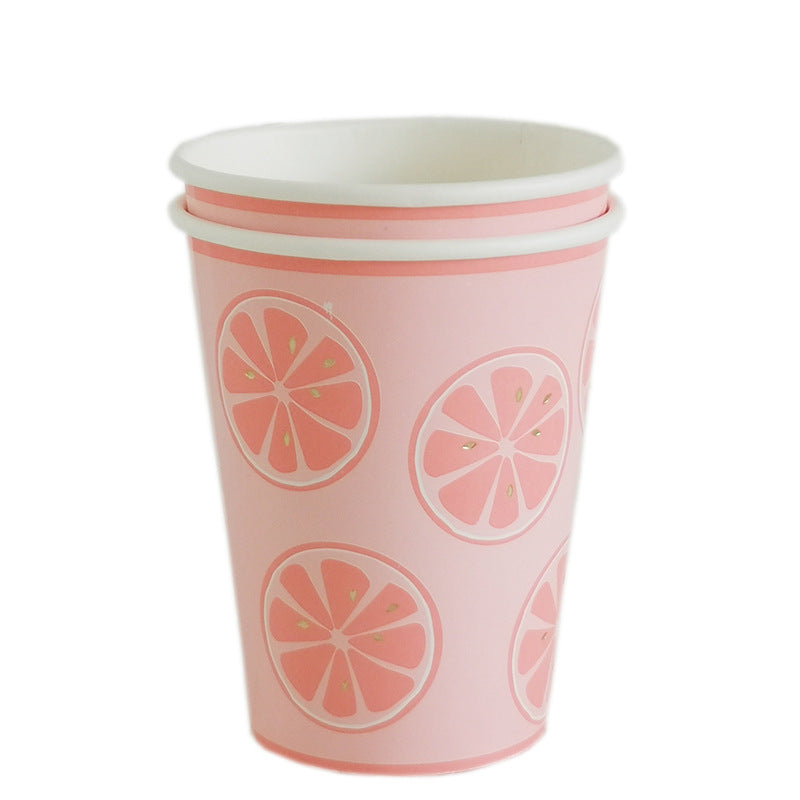 Summer Party Supplies Decorations Disposable Paper Cups 9 Oz Lemon Fruit Cup Set of 8