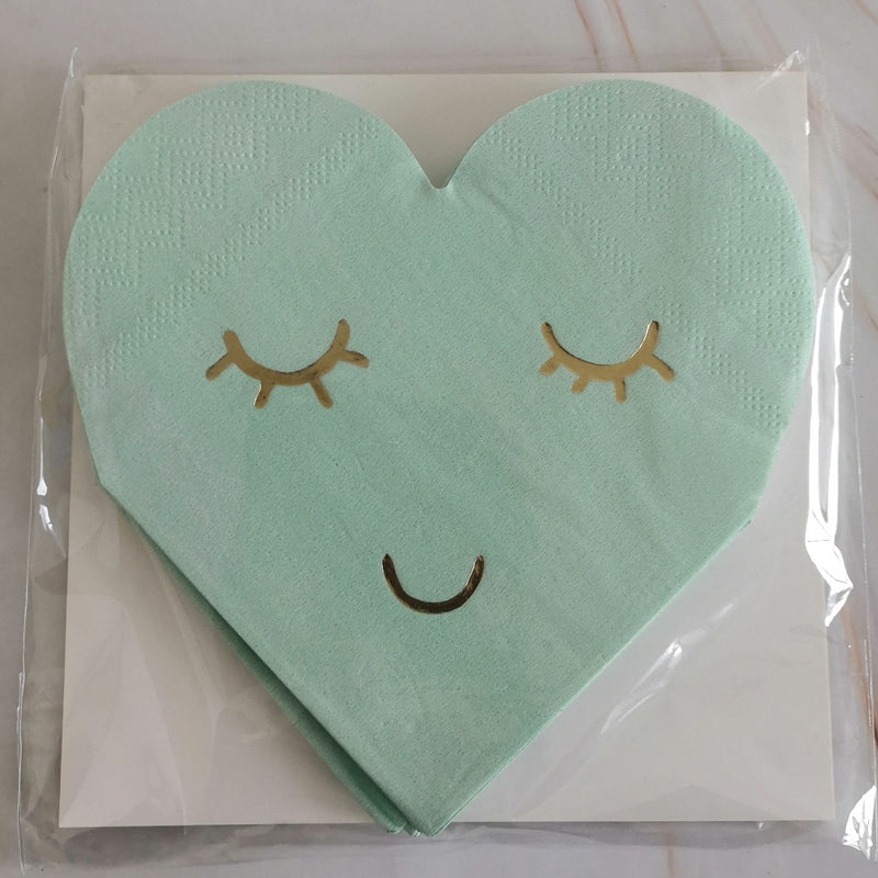 16PCs Shy Smile Love Heart Paper Napkins Pack Decoupage Luncheon Party Supplies Home Decor 25cm