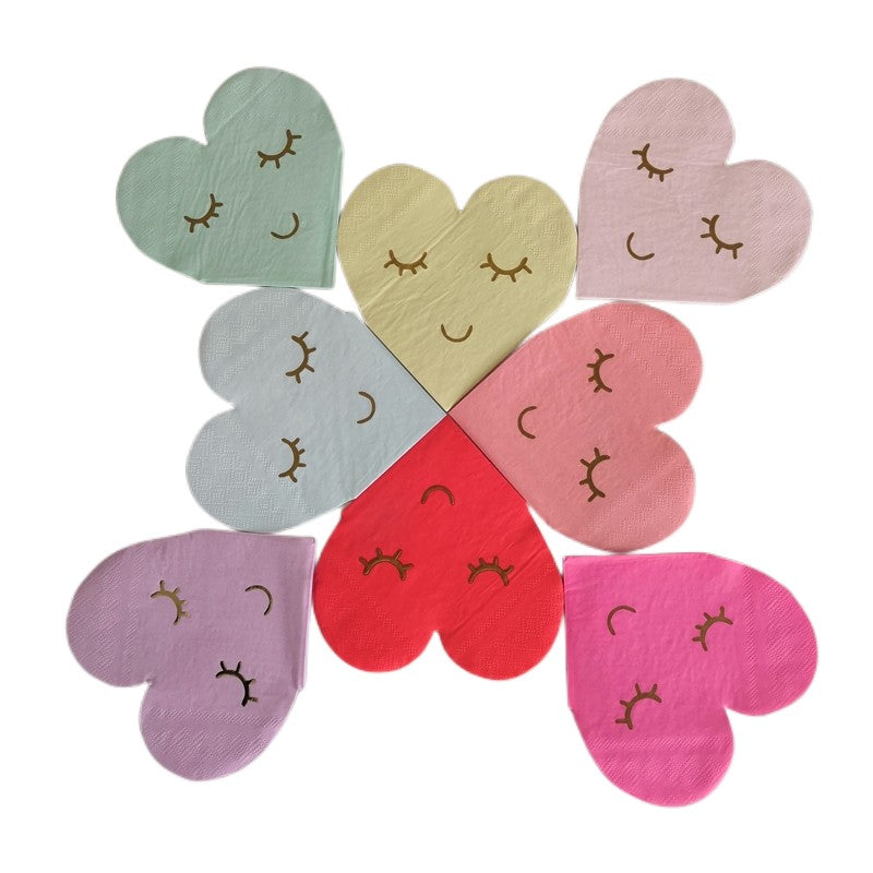 16PCs Shy Smile Love Heart Paper Napkins Pack Decoupage Luncheon Party Supplies Home Decor 25cm