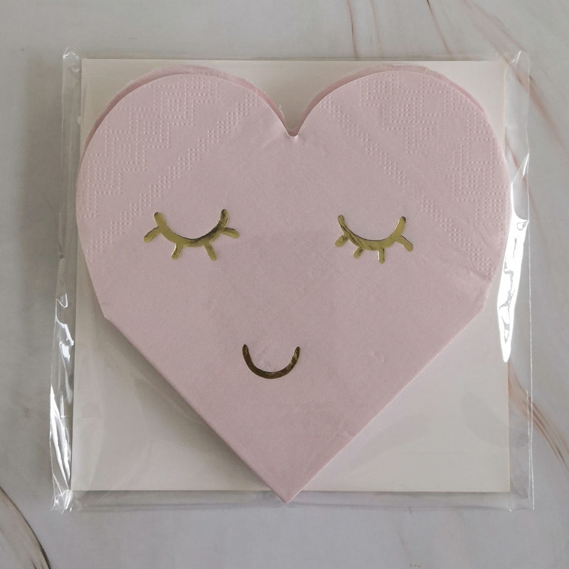 16PCs Shy Smile Love Heart Paper Napkins Pack Decoupage Luncheon Party Supplies Home Decor 25cm