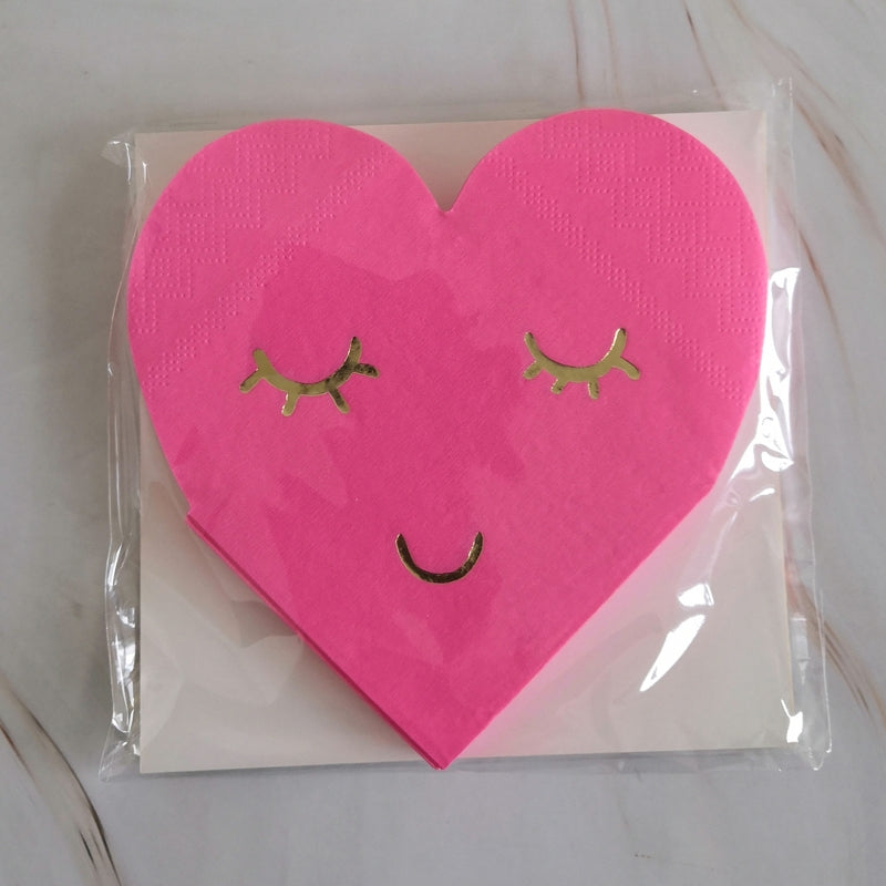 16PCs Shy Smile Love Heart Paper Napkins Pack Decoupage Luncheon Party Supplies Home Decor 25cm