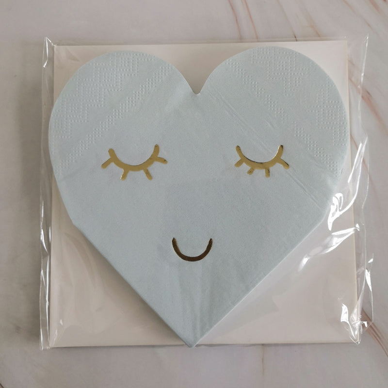 16PCs Shy Smile Love Heart Paper Napkins Pack Decoupage Luncheon Party Supplies Home Decor 25cm