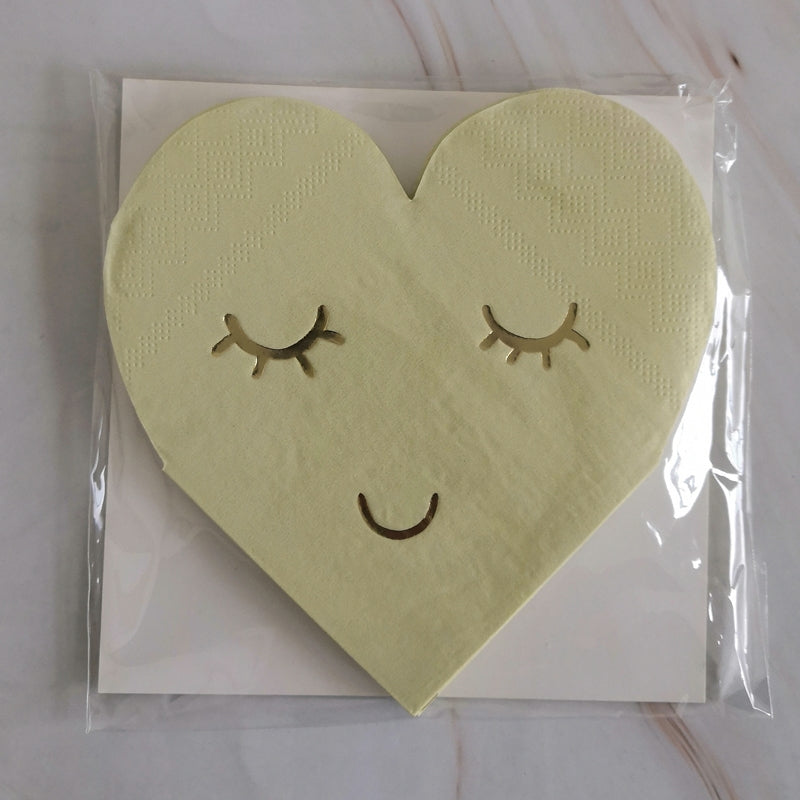 16PCs Shy Smile Love Heart Paper Napkins Pack Decoupage Luncheon Party Supplies Home Decor 25cm