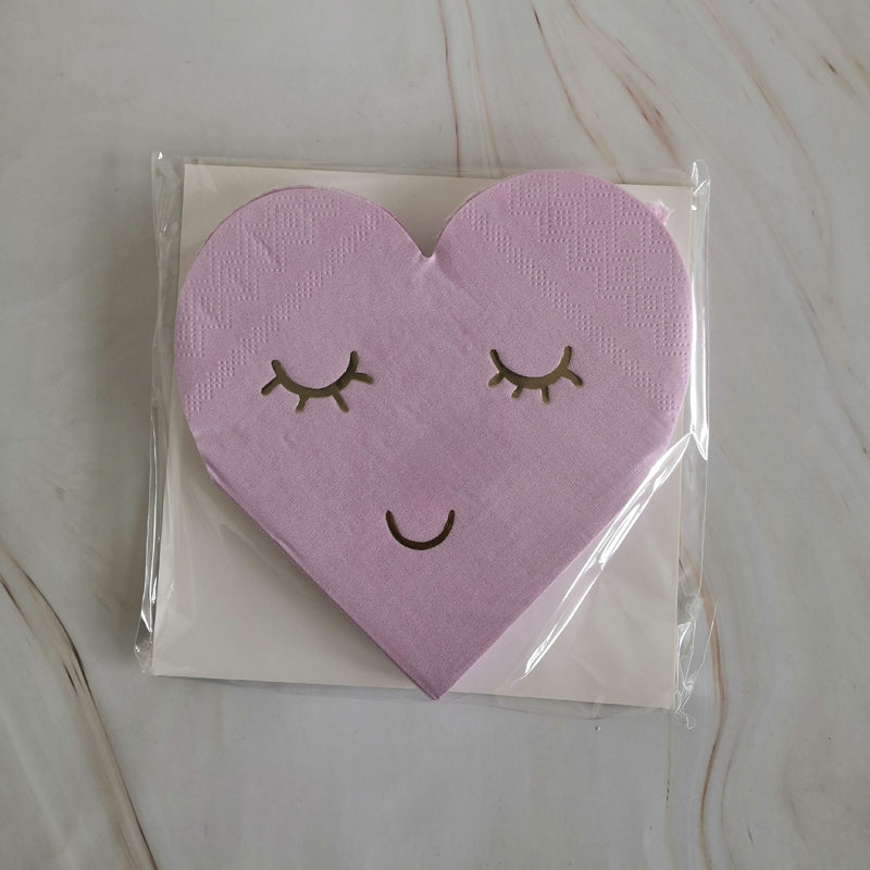 16PCs Shy Smile Love Heart Paper Napkins Pack Decoupage Luncheon Party Supplies Home Decor 25cm