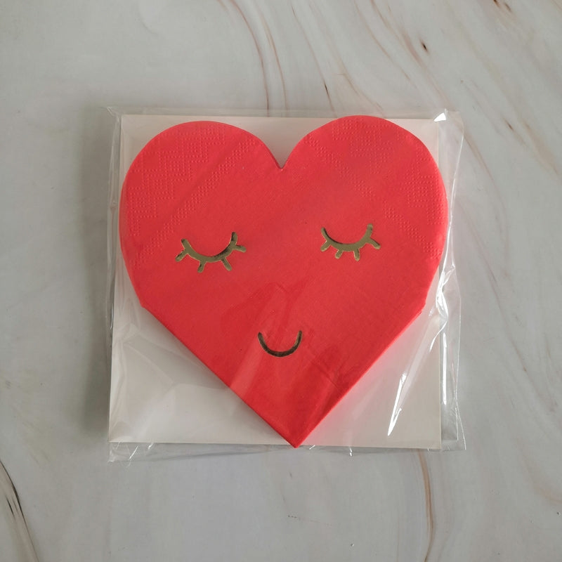 16PCs Shy Smile Love Heart Paper Napkins Pack Decoupage Luncheon Party Supplies Home Decor 25cm