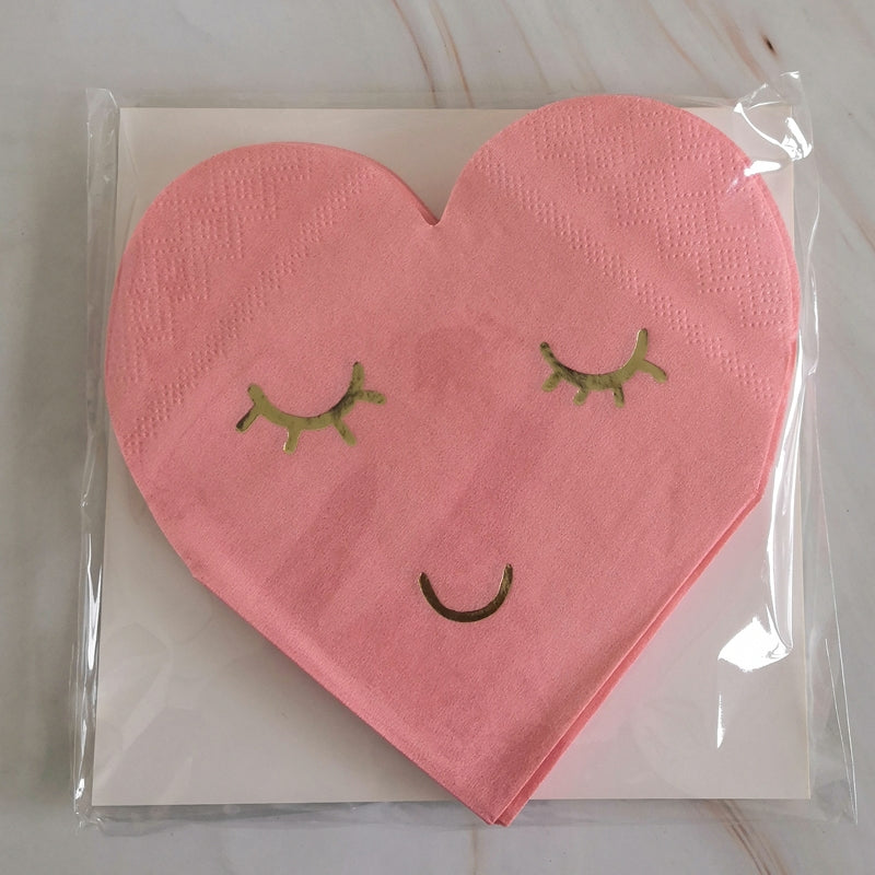 16PCs Shy Smile Love Heart Paper Napkins Pack Decoupage Luncheon Party Supplies Home Decor 25cm