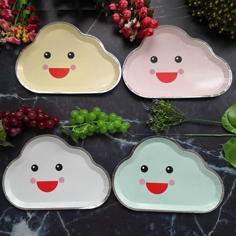 8PCs Smile Face Cloud Paper Plates Dinner Dessert Plate