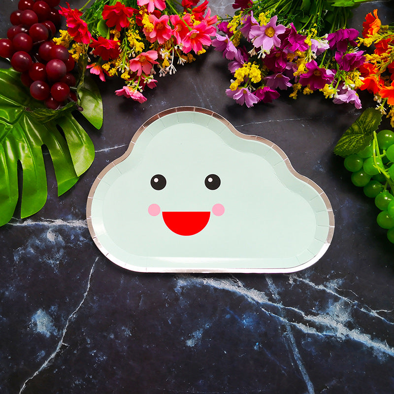 8PCs Smile Face Cloud Paper Plates Dinner Dessert Plate