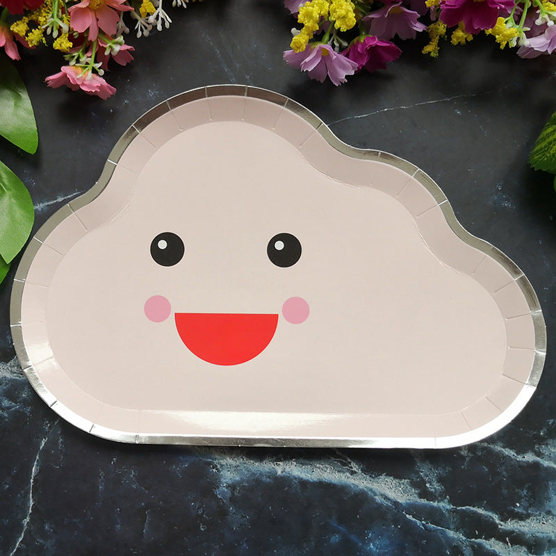 8PCs Smile Face Cloud Paper Plates Dinner Dessert Plate