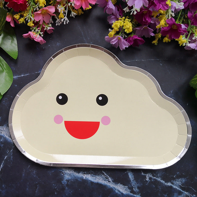 8PCs Smile Face Cloud Paper Plates Dinner Dessert Plate