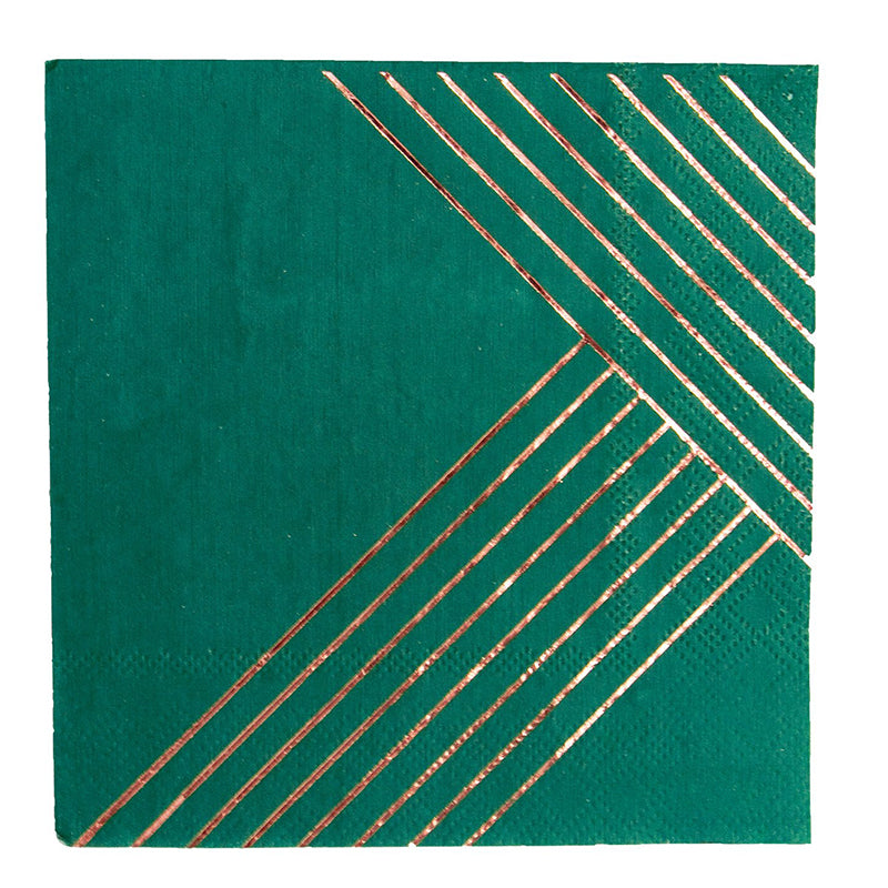 Green Serviette Tissue Golden Stripe Paper Napkins 25cm (16PCs)