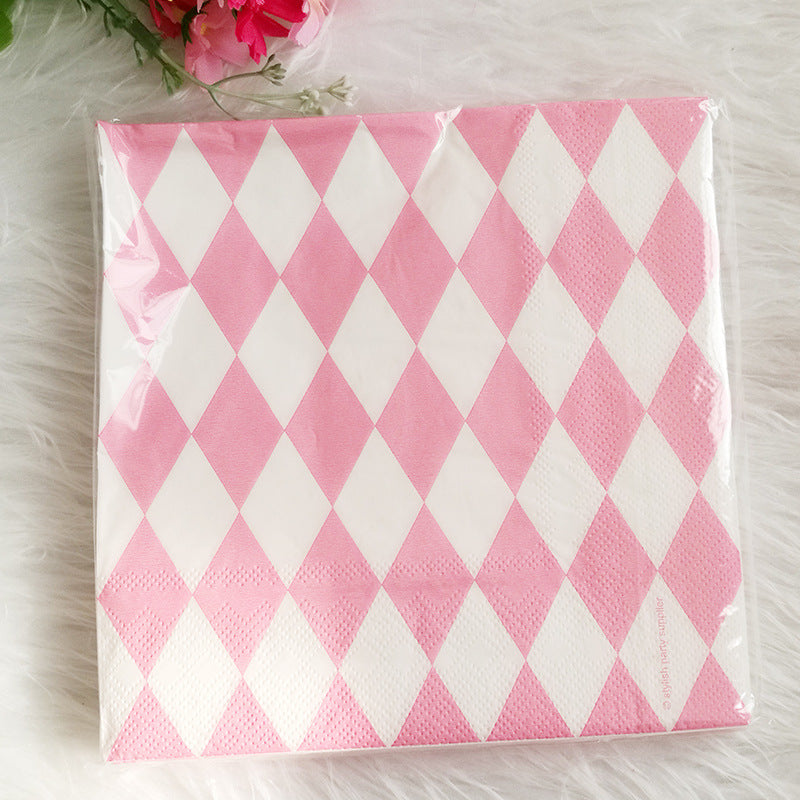 Pink Rhombus Paper Napkin Disposable Party Napkins 13 inch * 16PCs