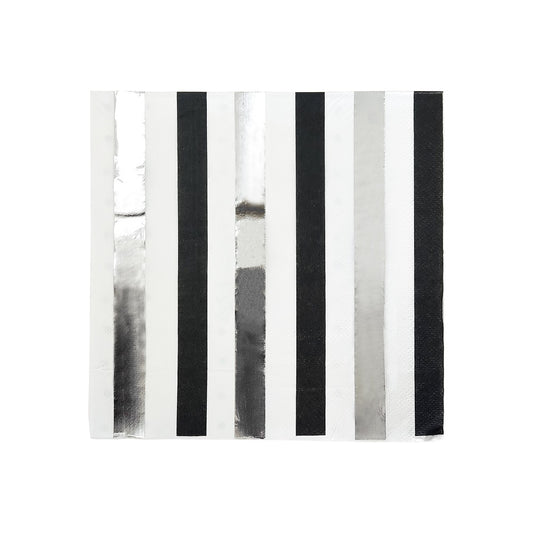 16PCs Black Silver Striped Napkins Paper 13*13 Inch