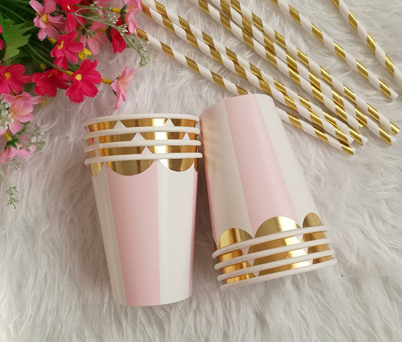 Gilding Silver Scalloped Stripe Paper Cups Tableware Party Supplies * 8PCs