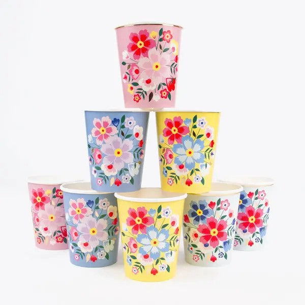 Vintage Floral Disposable Paper Cups Party Supplies * 8PCs