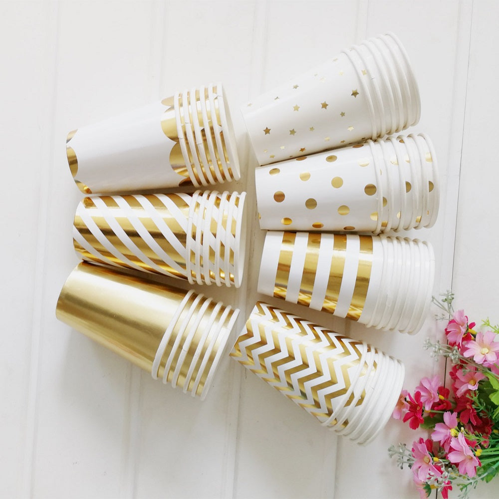 Gilding Star Stripe Disposable Paper Cups 270ml Tableware Party Supplies * 8PCs