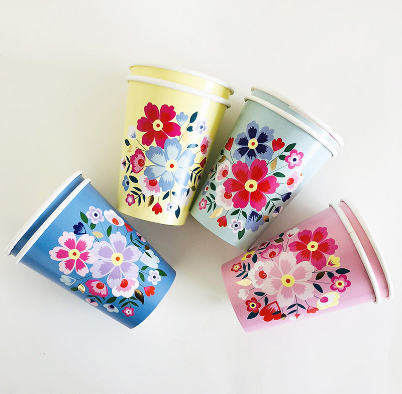 Vintage Floral Disposable Paper Cups Party Supplies * 8PCs