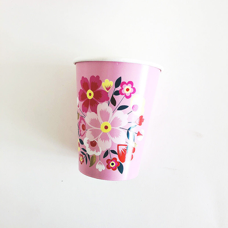 Vintage Floral Disposable Paper Cups Party Supplies * 8PCs