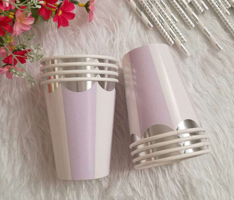 Gilding Silver Scalloped Stripe Paper Cups Tableware Party Supplies * 8PCs