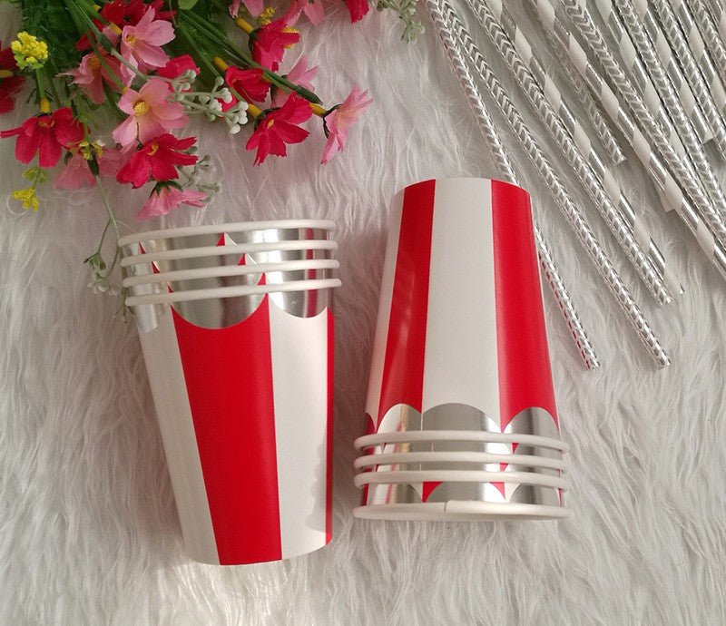 Gilding Silver Scalloped Stripe Paper Cups Tableware Party Supplies * 8PCs