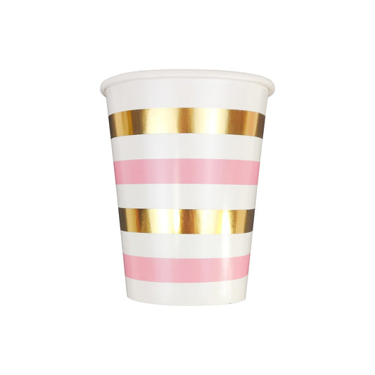 Golden Pink Stripe Paper Cups * 8PCs