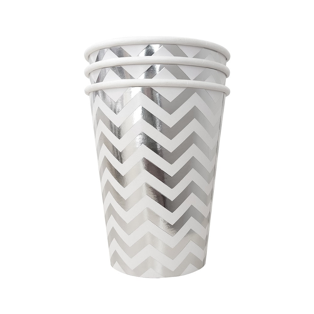 Silver Wave Paper Cups Party Supplies Decoration Set of 8