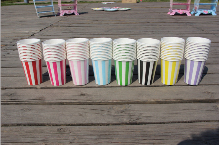 Vertical Stripe Paper Cups Disposable Party Supplies * 12PCs