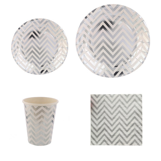 Silver Wave Party Plates and Cups and Napkins Sets Disposable Paper Tableware Decorations
