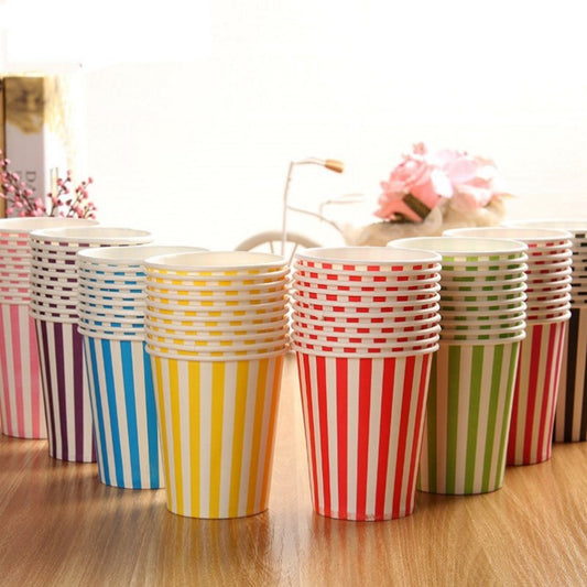 Vertical Stripe Paper Cups Disposable Party Supplies * 12PCs