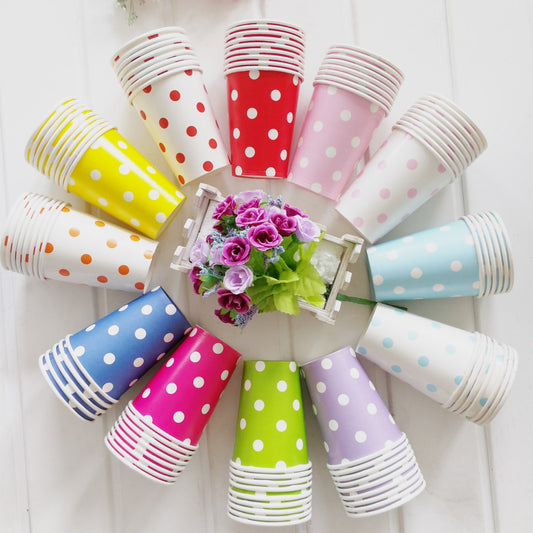 8PCs/Set Dots Disposable Paper Cups 270ml Tableware Wedding Baby Shower Birthday Party Supplies Decoration Cup