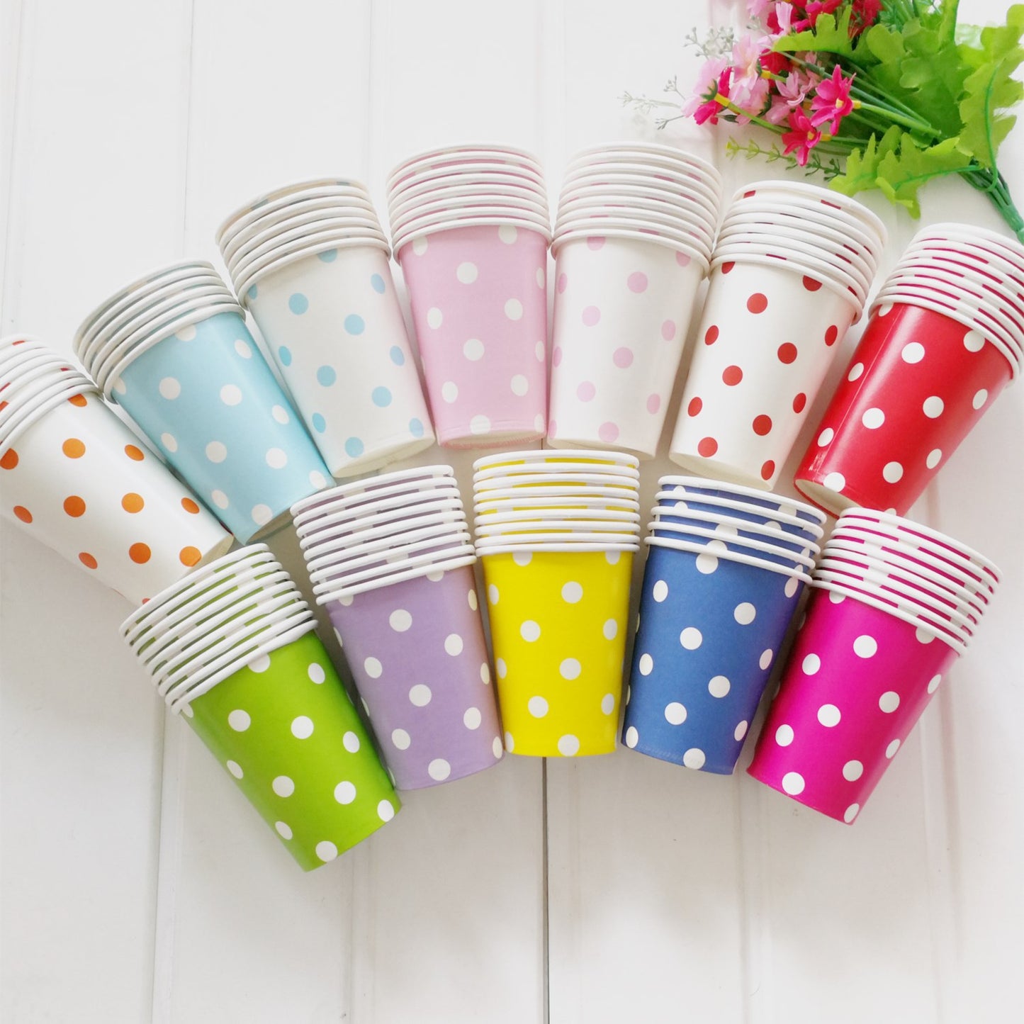 8PCs/Set Dots Disposable Paper Cups 270ml Tableware Wedding Baby Shower Birthday Party Supplies Decoration Cup