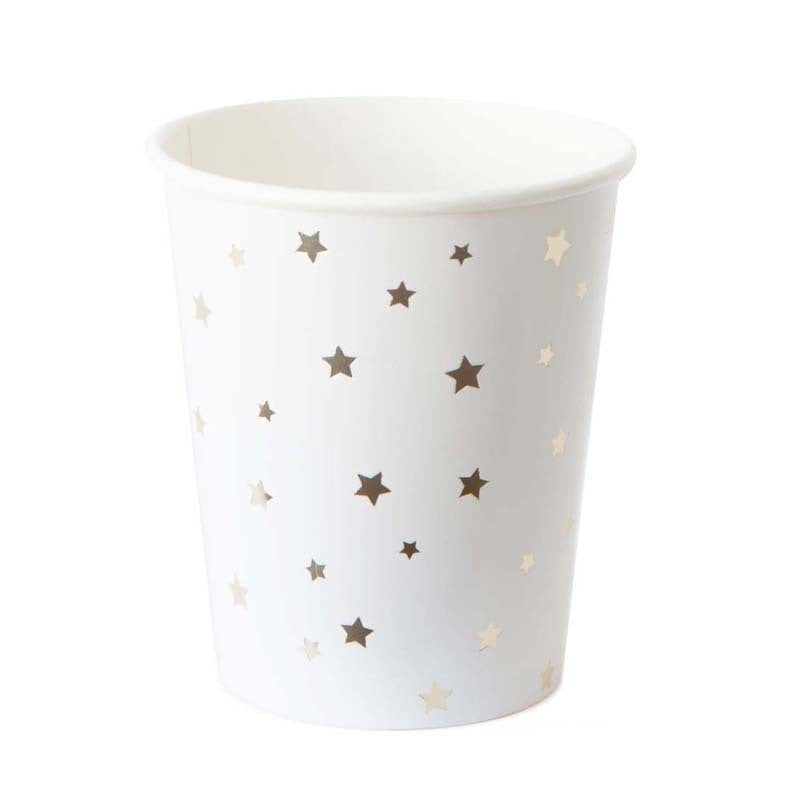 Golden Stars White Paper Plates Cups Napkins Disposable Party Supplies Decorations Tableware Set