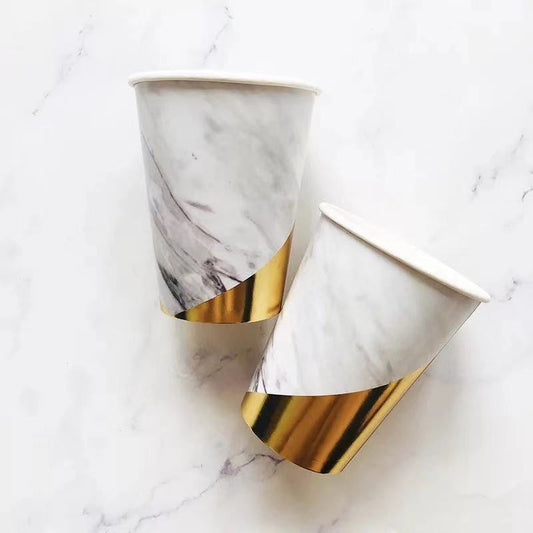 8PCs Gilding Marbling Paper Cups Disposable Party Supplies