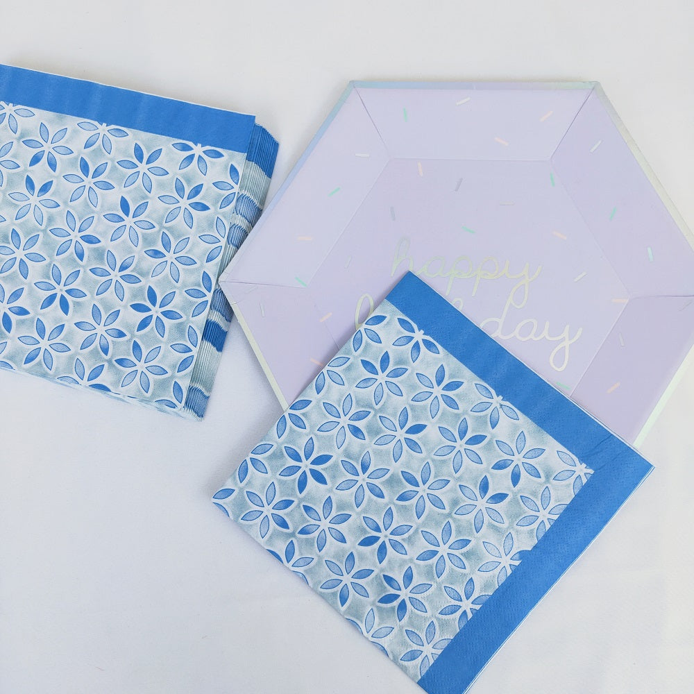 16PCs/Bag Blue Flower Paper Napkins 33*33cm