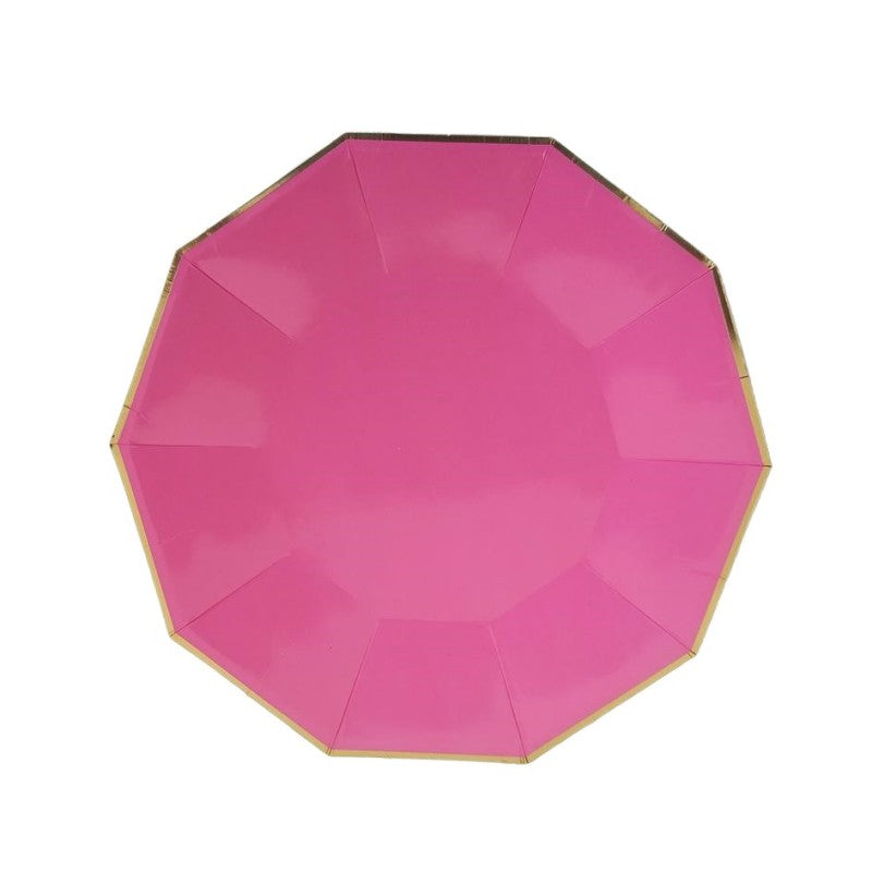 Decagon Gold-rimmed Rose Color Paper Tableware Party Plates and Cups and Napkins Sets