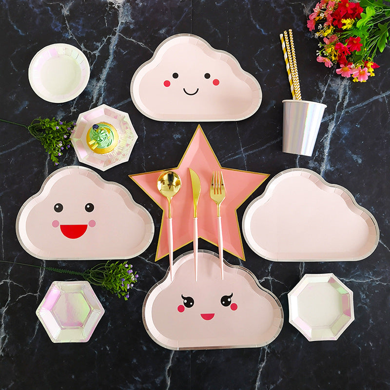 8PCs/Set Cloud Disposable Party Supplies 10*7 inch Paper Plates