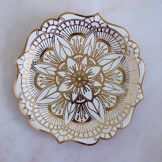 Rose Gold Stamping Floral Paper Plate Heavy Duty 7/9 inch Disposable Party Supplies Plates * 8PCs